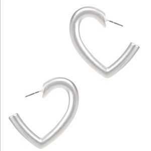 Heart Shape Metal Hoop Post Earrings In Silver